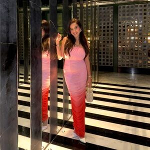 Elegant Pink and Red Ombre Strapless Dress